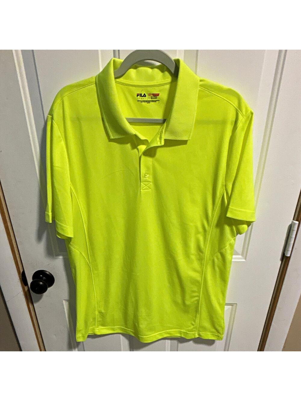 FILA Sport Golf Men's L Yellow Solid Lightweight Short Sleeve Collared Polo